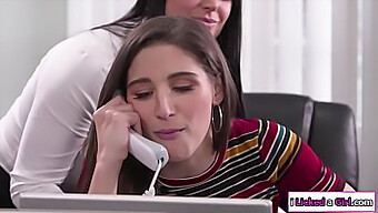 Office Managers And Lesbian Employees Play With Toys And Give Each Other Blowjobs