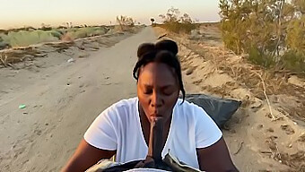 Ebony Babe Gets A Public Blowjob In Car