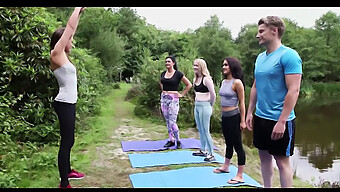 Watch As Cfnm'S Erection Grows During Outdoor Yoga