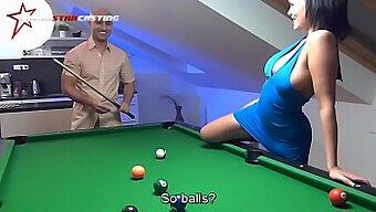 A Hot Brunette Gets Wild On The Pool Table